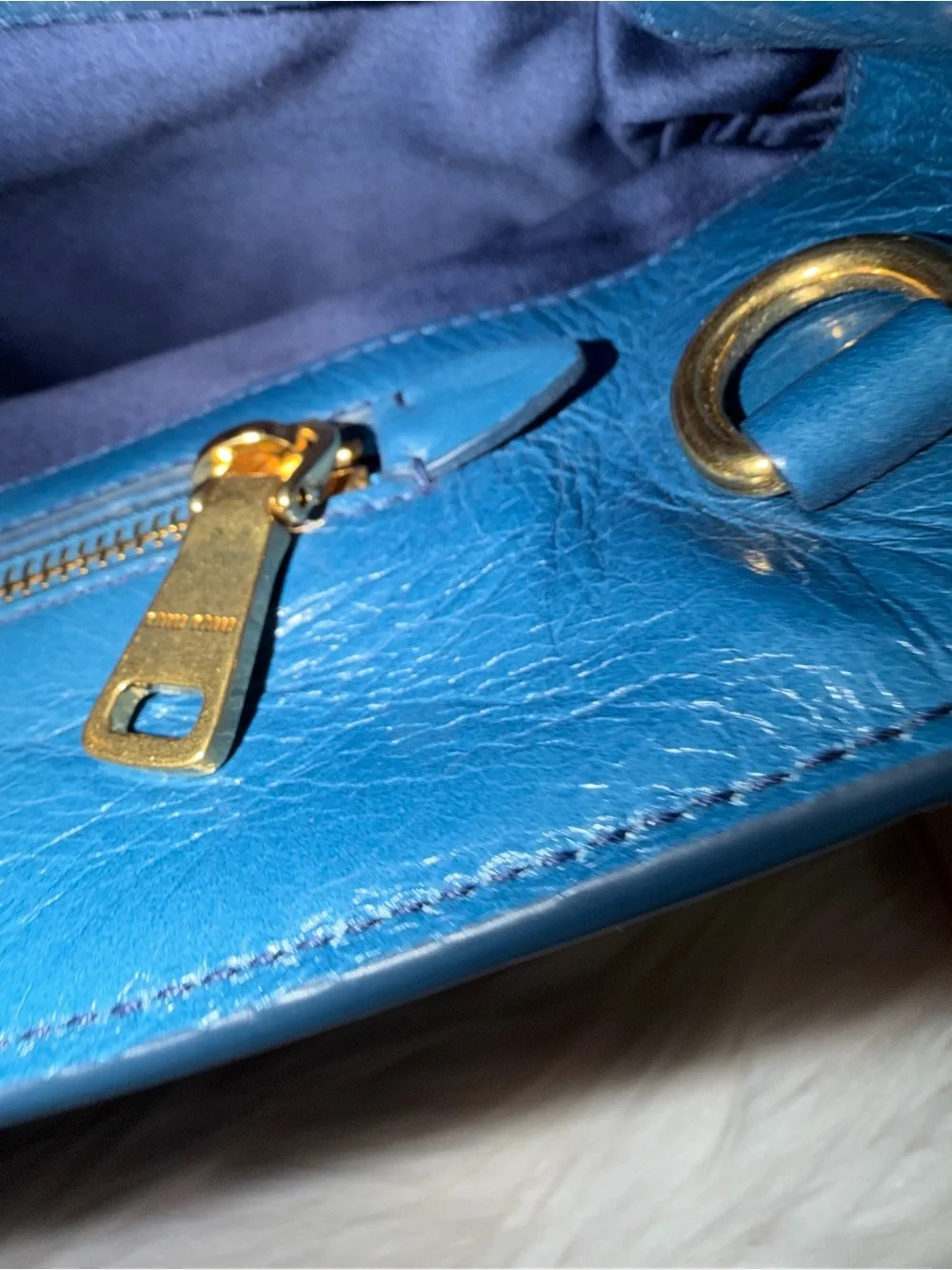 Miu Miu Blue Leather Top-Handle Bag